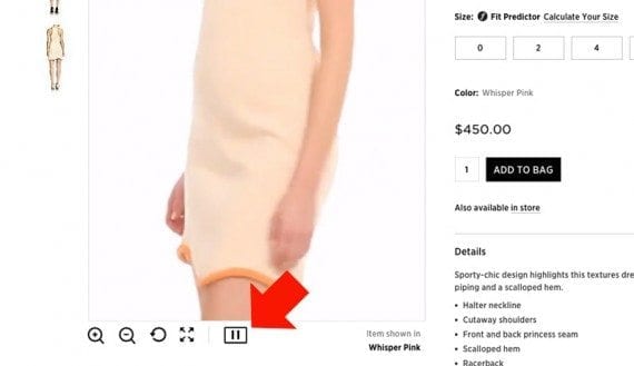 Saks Fifth Avenue's site includes product demonstration videos on many product detail pages.