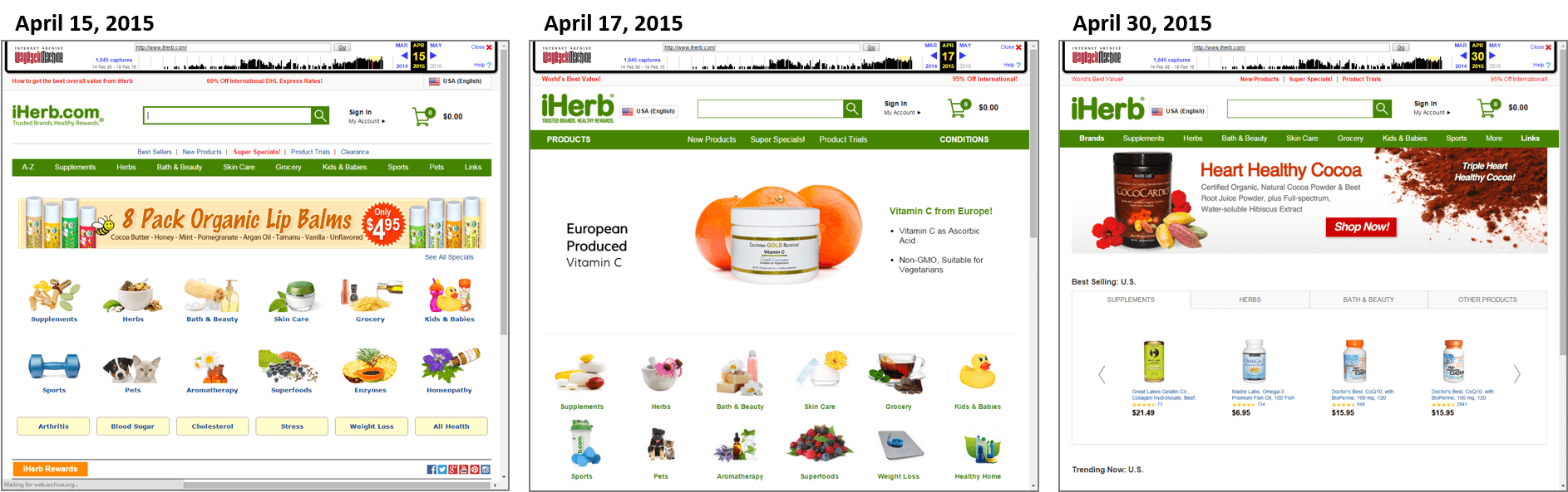 iherb.com homepage changes in April 2015