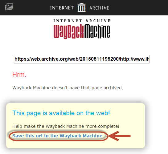 The Wayback Machine's save this page link