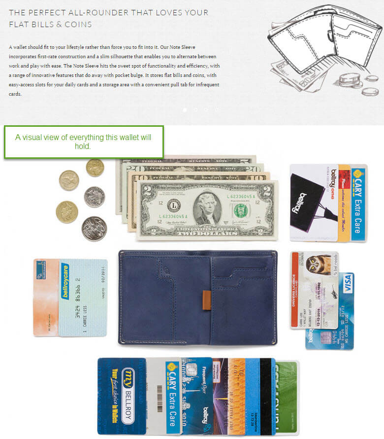 Bellroy wallet illustration and content capability