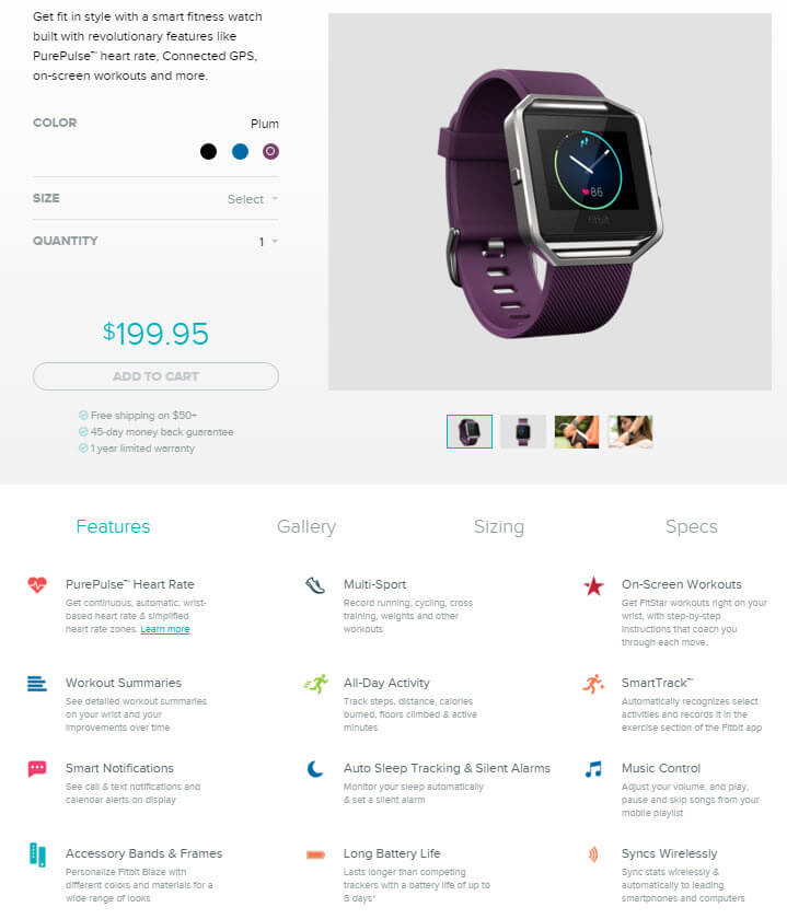 Fitbit Blaze product page