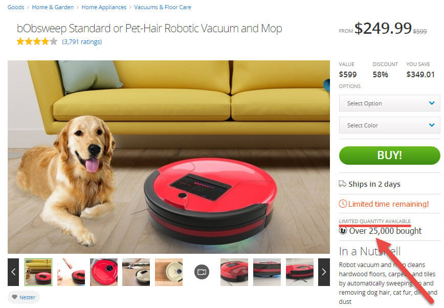 A roomba product page at Groupon