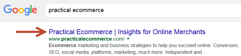 title tag as search results link