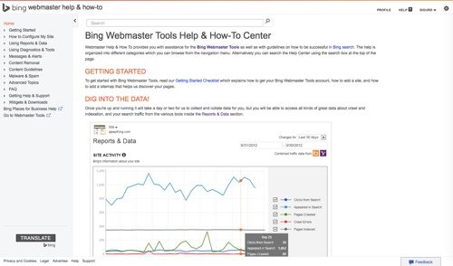 Bing Webmaster Tools & How-To Center.