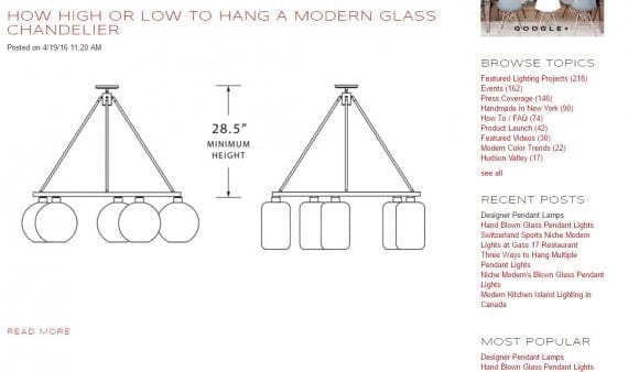 Niche.com sells contemporary home furnishings. In this blog post, it shows us how to hang a modern chandelier.