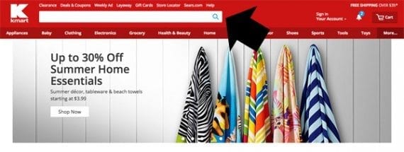 Kmart has placed a large search form right in the page header, just where customers would expect to find it.