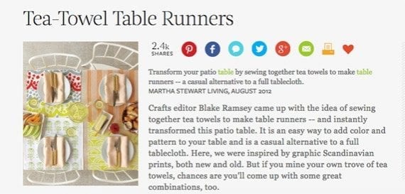 A do-it-yourself article about tea-towel table runners might be just the right summertime content.