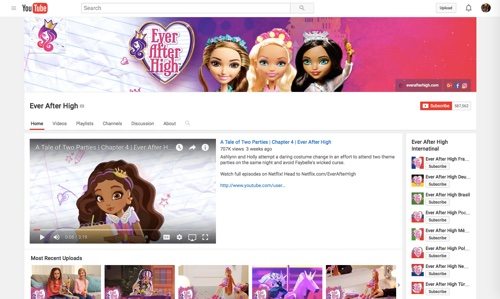 Ever After High Channel on YouTube.