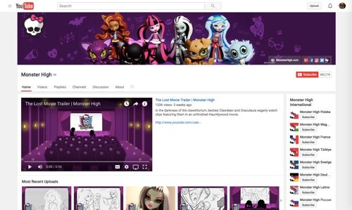 Monster High Channel on YouTube.