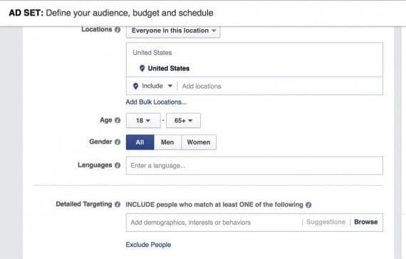 Facebook's demographic-behavior options are now combined into one main section: Detailed Targeting.
