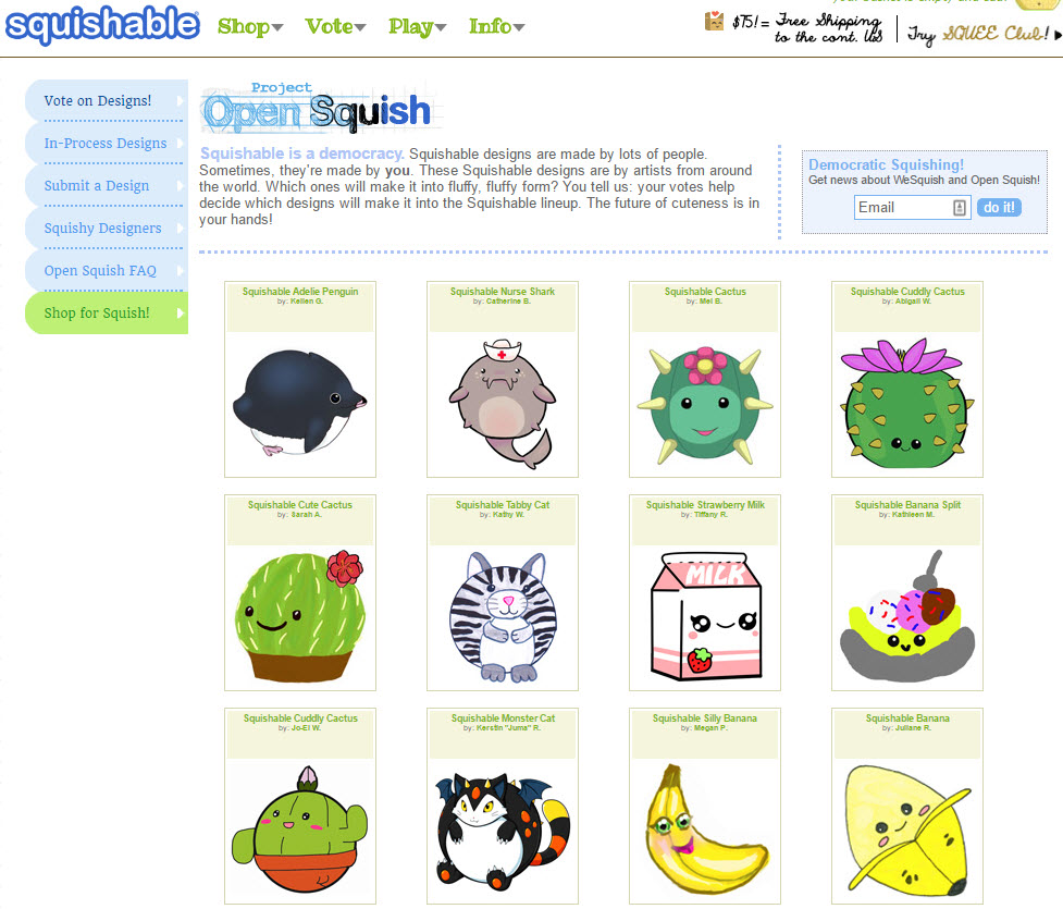 Squishable lets visitors vote on which products get created.
