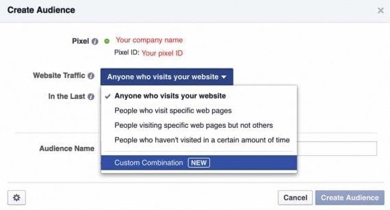 Click “Anyone who visits your website” to see the “Custom Combination” setting.
