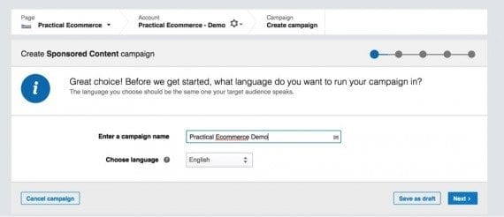 Create a campaign name and choose the language.