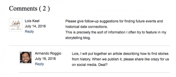 Lois Keel, a reader, asked how to find stories from history.