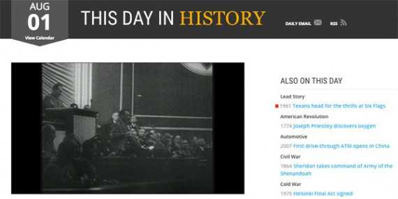 The History channel's "This Day in History" section is a good source of story ideas.