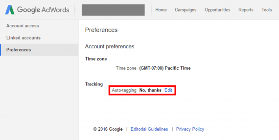 The default option in AdWords for auto-tagging is “No, thanks.”