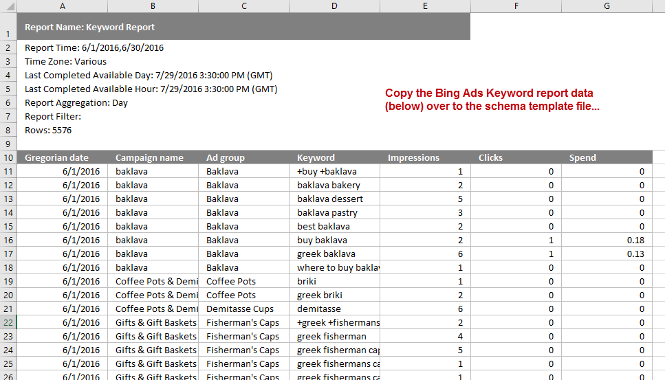 Copy all of the data into the schema template that you saved to your computer in the instructions for setting up Google Analytics.