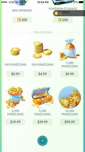 Purchase Pokécoins with real money.
