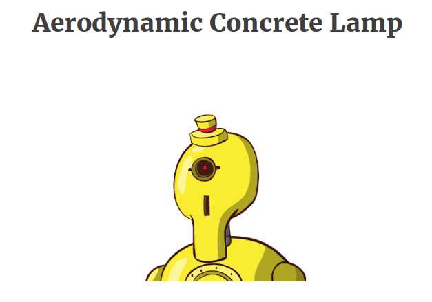 The page for this hypothetical product, "Aerodynamic Concrete Lamp," has just one image.