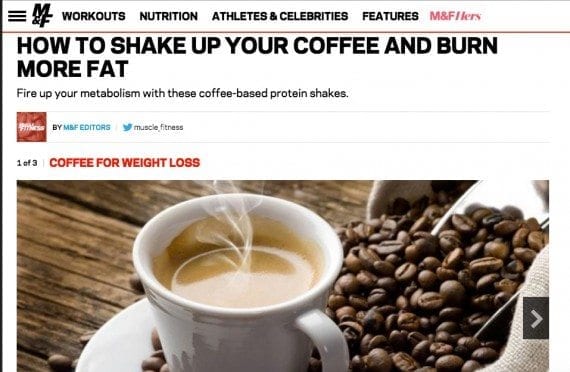 Men's Health magazine publishes coffee-related content and then shares the content on September 29 in honor of National Coffee Day.