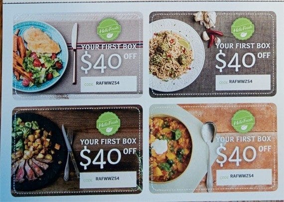 Four perforated discount cards make it easy to refer HelloFresh.
