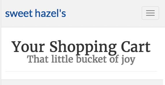 The shopping cart page displays the content header. The custom CSS declarations center the text and put the small subtitle on its own line.