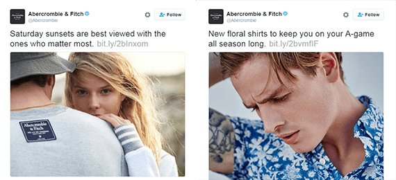 Abercrombie &amp; Fitch includes images in nearly every tweet.