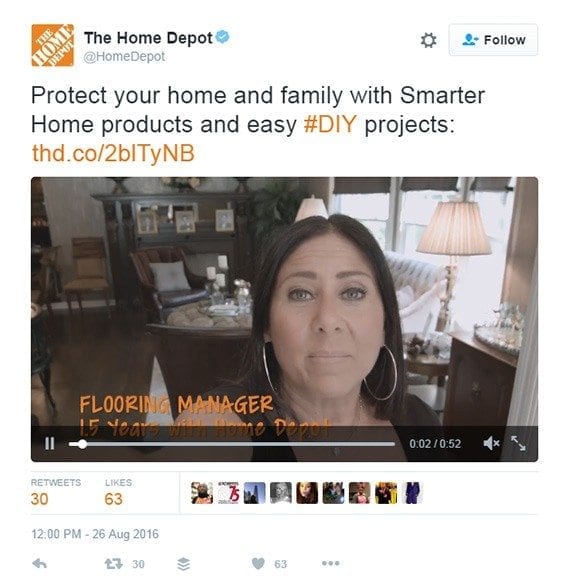 The Home Depot uses images and video in its tweets.