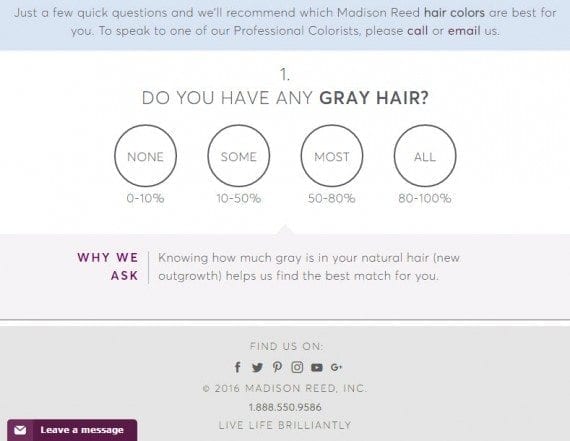 Madison Reed’s color adviser tool, one of the top ranking pages for a search for “hair dye colors.”