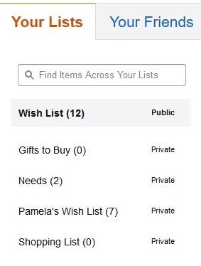 Amazon Supports Multiple Wish Lists