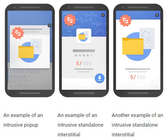 According to Google, these are "examples of mobile interstitials that make content less accessible." <em>Source: Google Webmaster Central Blog.</em>
