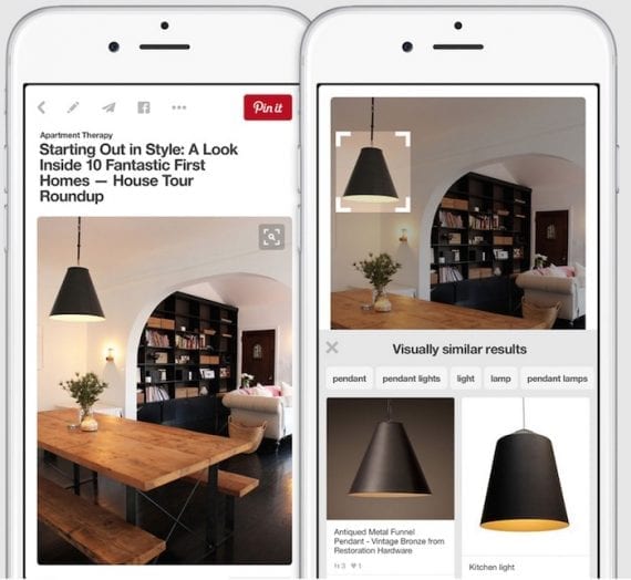 Pinterest launched a visual search feature that allows searching a part of a pinned photo for products.