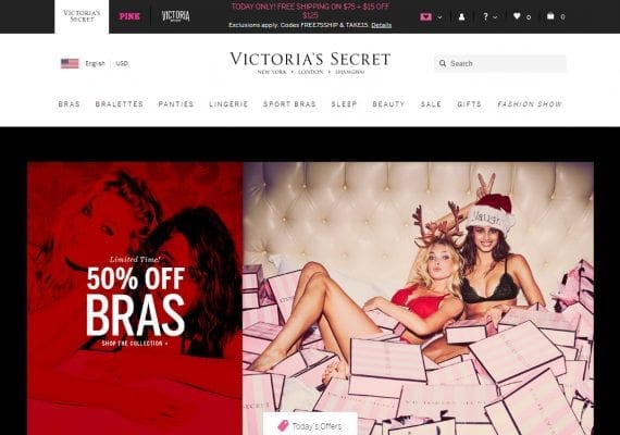 Victoria's Secret simplifies the home page by focusing on just one or two deals.
