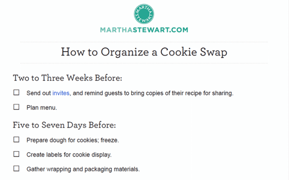 Need to know how to organize a cookie swap? There is a checklist for that. 