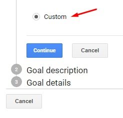 Select “Custom” if "Place an order" does not appear on your version of Google Analytics.