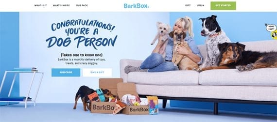 BarkBox is an example of an ecommerce subscription service that helps shoppers discover new products.
