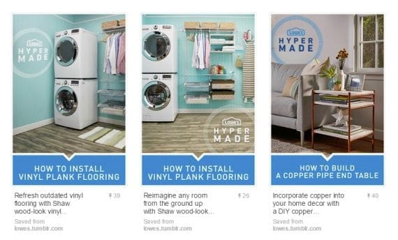 Lowe's pins how-to and helpful content to encourage clicks.