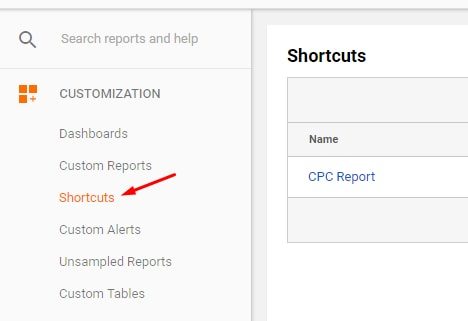Find all shortcuts by clicking the "Shortcuts" link.