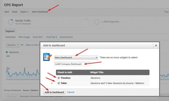 Click on the “Add to Dashboard” link at the top of the shortcut.