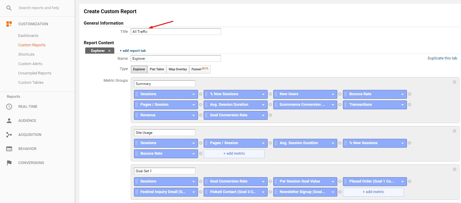 Rename the custom report and add or remove desired metrics.