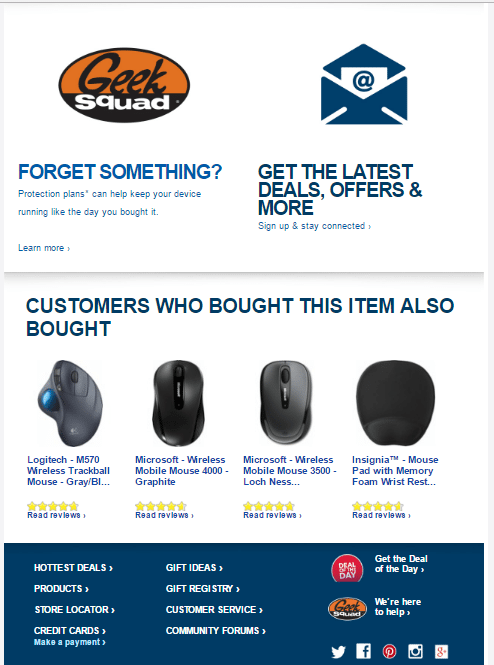 Best Buy has a "Customers Who Bought This Item Also Bought" section with its email order receipts.