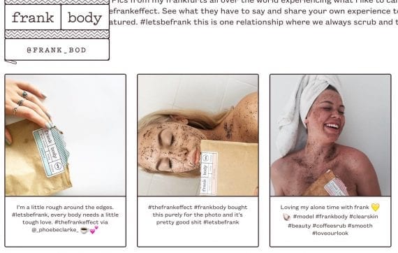 Frank Body uses the Olapic platform to aggregate customers' social media posts.