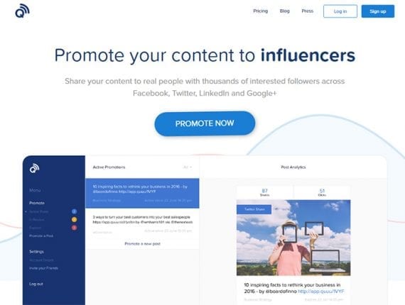 Quuu Promote will help place your content on social media, encouraging folks who are already looking for things to share to post your content.