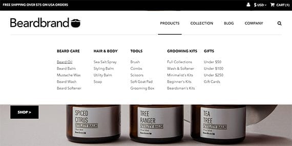 Good ecommerce site navigation, like what you find on the Beardbrand.com, should be easy to understand and easy to use.