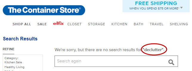 The Container Store declutter search results