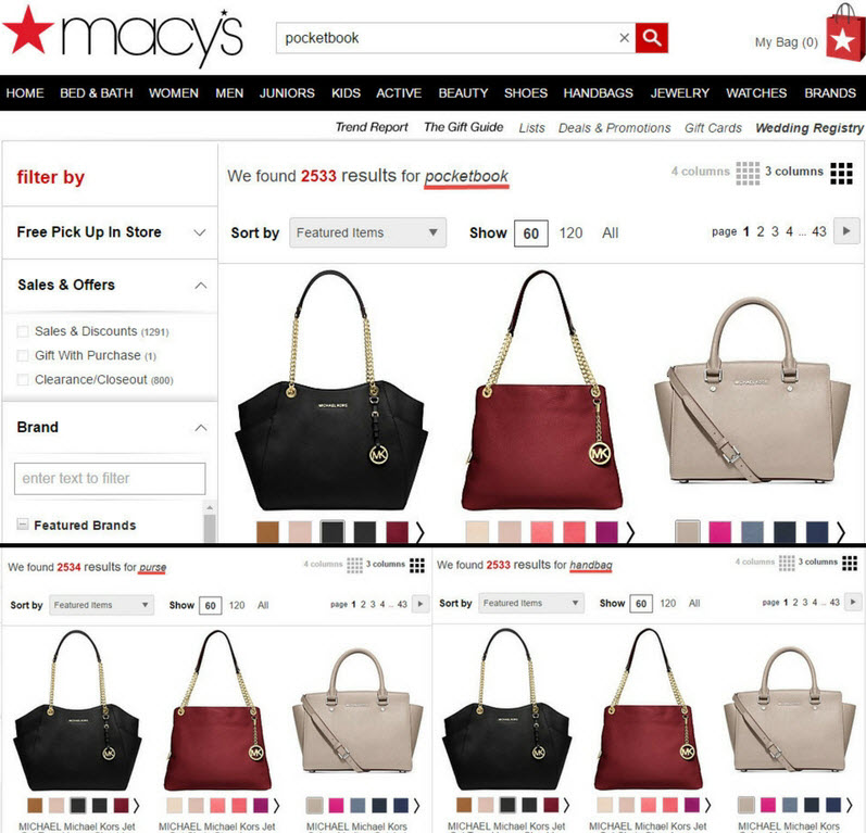 Macy's uses diverse keywords to push relevant search results