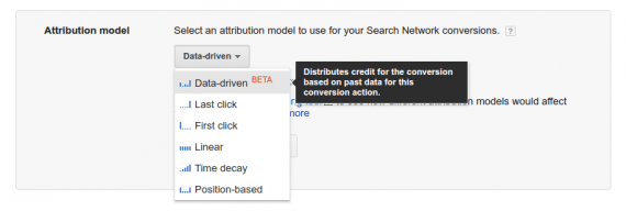 Google Attribution allows you to choose from multiple attribution models — Data-driven, Last click, First click, Linear, Time decay, and Position based.