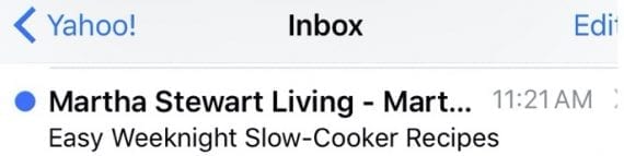 This email from Martha Stewart Living is timely since it was sent on a Monday with ideas for weeknight meals. 