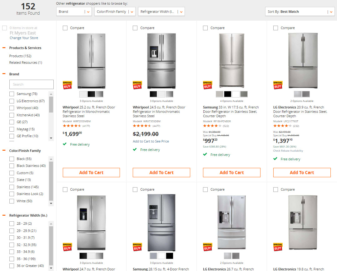 Filters help shoppers locate exactly what they want, such as in this example from Home Depot.