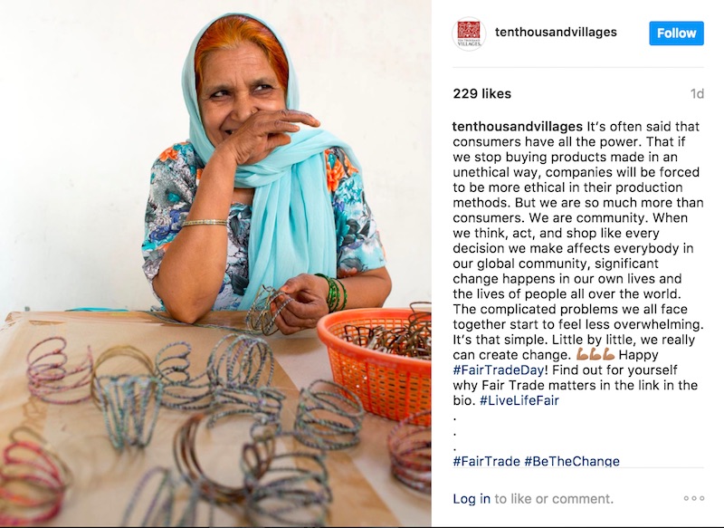 Ten Thousand Villages shares stories of its makers on social networks, such as Instagram.
